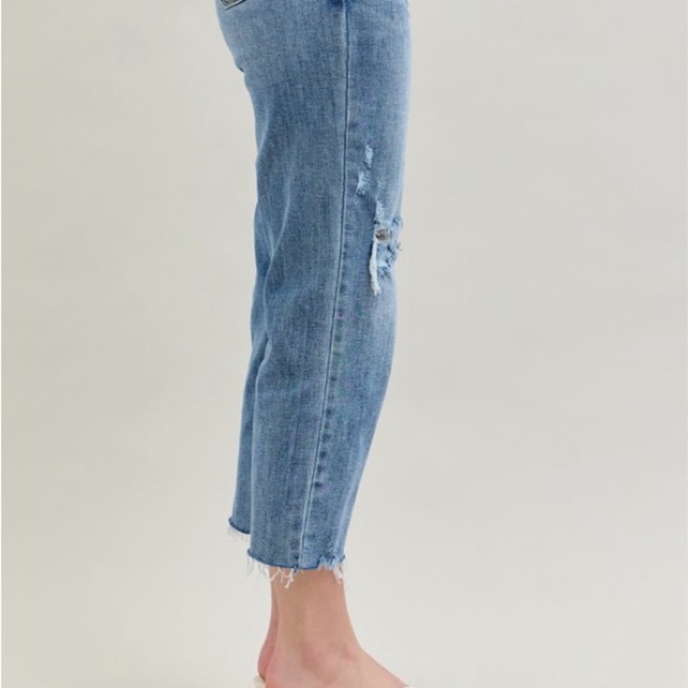 Judy Blue Full Size High Waist Destroy Crop Wide Leg Jeans Plus Size - Picture 4 of 16